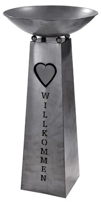 Imagen del producto de Soporte para platos de la marca Gilde, con el mensaje "Bienvenido", motivo de corazón, inscripción, metal, color gris, paquete de 2 unidades, altura 102 cm, diámetro 50 cm. Código: 67183 4063387671832