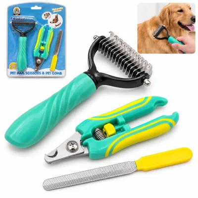 Produktbild von 3-in-1 Krallenpflege & Fellpflege Set für Hunde & Katzen, Entfilzer, Blaugrün
