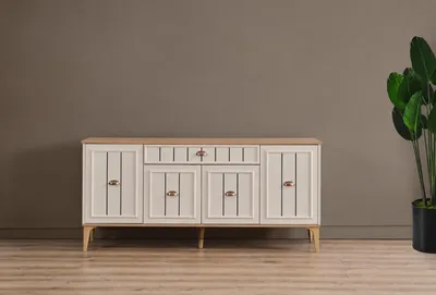 Obrázek produktu pro Moderní bílá komoda do jídelny, dřevěný design, nábytek do obývacího pokoje