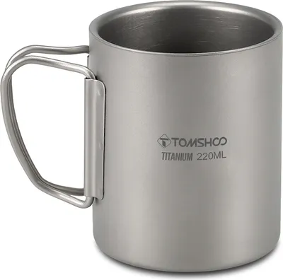 Produktbild von TOMSHOO 220 ml doppelwandiger Titan-Wasserbecher, Kaffeebecher, geeignet für Zuhause, Büro, Camping, Outdoor, Wandern, Picknick (mit Griff)