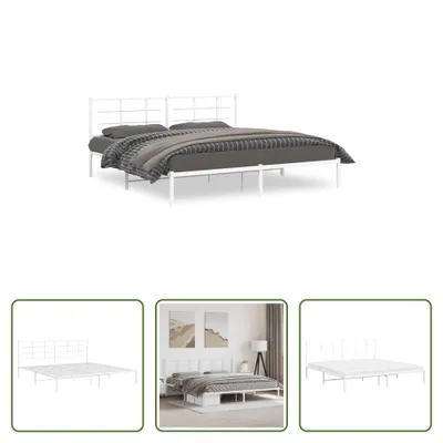 Produktbild von The Living Store Bettgestell mit Kopfteil Metall Weiß 200x200 cm