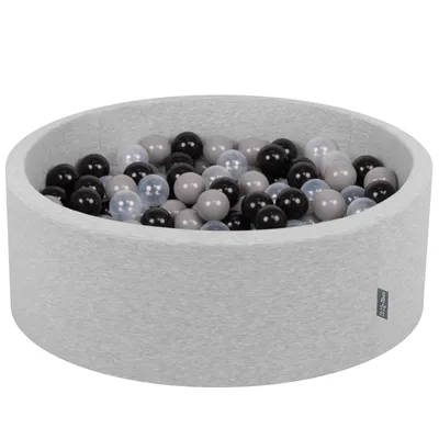 Obrázok produktu pre KiddyMoon 90x30cm/200 loptičiek ∅ 7cm Okrúhly Detské penové loptičky  vyrobené v EÚ, Svetlo šedá: Čierna/Sivá/Priehľadná