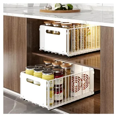 Produktbild von 2er-Set faltbarer ausziehbarer Schrank-Organizer für Küchenschränke (Weiß, 2 große)