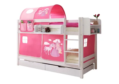 Produktbild von Etagenbett "Marcel" Kiefer weiß Motiv (Horse (Pink))