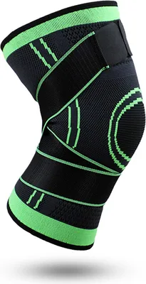 Produktbild von Kniebandage mit seitlichen Stabilisatoren und Patella-Gelpolstern, verstellbare Kompressions-Kniebandage für Knieschmerzen, Meniskusreißen, 5 Größen.(Grün,XXL)