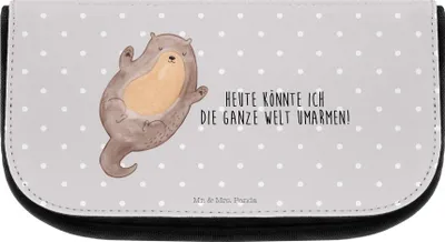 Produktbild von Mr. & Mrs. Panda Kulturtasche Otter Umarmen - Grau Pastell - Geschenk, kulturtäschchen, Waschtasche, gut Gelaunt, Organizer, Make-up, Optimistisch, Kulturbeutel, Hallo