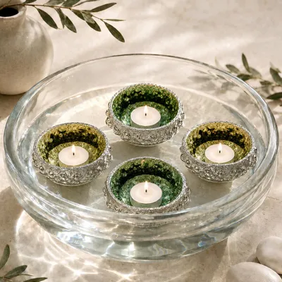 Produktbild von Schwimmschalen Grün aus Glas 4er Set, in Ø 8 cm