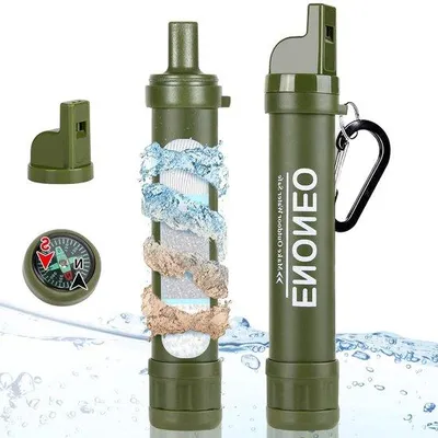 Immagine prodotto di Filtro per l'acqua con flauto e bussola - Depuratore d'acqua da 1500 litri per escursioni, campeggio e viaggi