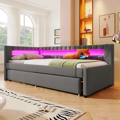 Produktbild von STILVORA Schlafsofa mit Bettkasten,Tagesbett ausziehbar,Polsterbett 90×200 mit Stauraum,Jugendbett mit USB + TYPE-C,Bettgestell ohne matratze