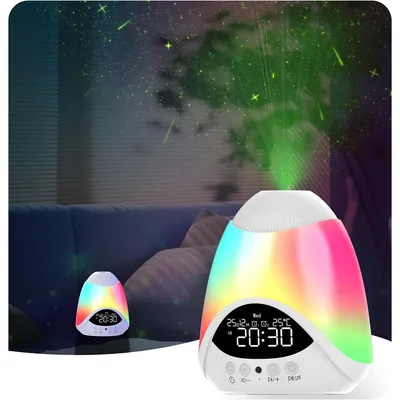 Produktbild von Sternenhimmel Projektor, Sternenlichtprojektor mit Wecker, Fernbedienung, Timer und Bluetooth Lautsprecher für stimmungsvolle Nächte