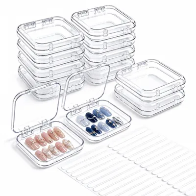 12 Nagelaufbewahrungsboxen, transparent, Kunststoff, quadratisch