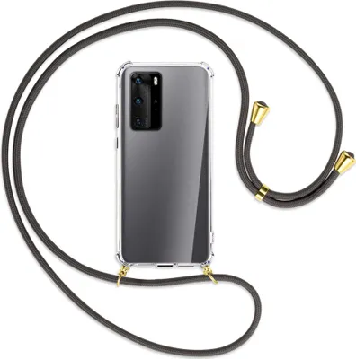 Produktbild von Handykette Backcover-Schutzhülle mit Band (Metall goldfarben) für Huawei P40 - dunkelgrau