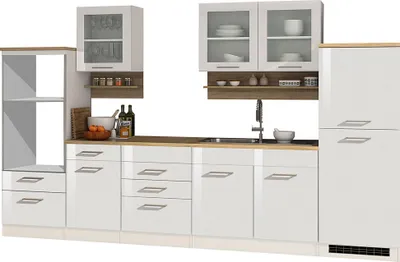 Produktbild von Küchenzeile 330 cm weiß MARANELLO-03 , Weiß Hochglanz, ohne E-Geräte B x H x T ca. 330 x 200 x 60cm