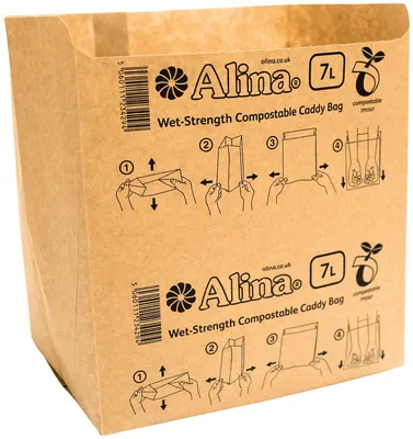 Image de Omgoods - 150 sacs poubelle en papier compostables pour les déchets alimentaires - 7 litres