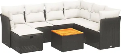 Produktbild von vidaXL 8-tlg. Garten-Sofagarnitur mit Kissen Schwarz Poly Rattan