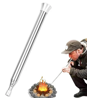 Productafbeelding van Vuurblaaspijp - 63 cm - Telescopische blaaspijp van roestvrij staal - Uittrekbare blaasbalg - Vuurblaaspijp voor kampvuur, kamperen, barbecueën en outdoor activiteiten