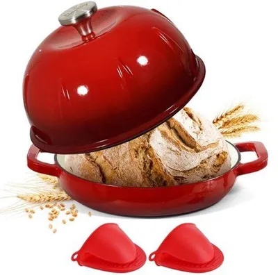Produktbild von 5,35 Liter Gusseisen-Brotbackform (Kirschrot, mit Mini-Ofenhandschuhen)