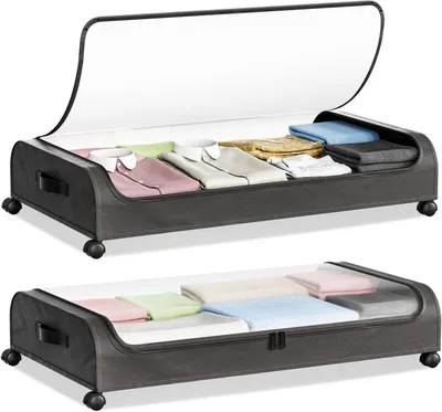 Produktbild von Unterbett-Aufbewahrungstaschen 50 l, 2er-Set, 77x44x18 cm, mit Rollen, Oxford-Gewebe, für Kleidung