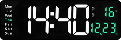 Imagen del producto de Reloj de pared LED de 16 pulgadas: indicador de funciones, números digitales, diseño minimalista. Perfecto para el salón