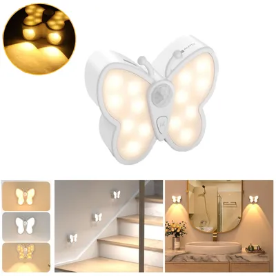 Produktbild von Wiederaufladbare Nachtlicht mit Bewegungssensor,1 Stück Dimmbar Schmetterling Kinder Wandleuchte mit USB-Kabel für Flur,Kinderzimmer,Küche,Trepp