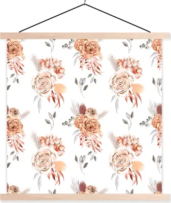 Produktbild von MuchoWow® Textilposter Blumen - Rosen - Blätter - Weiß 40x40 cm mit holzfarbenen Rahmen - Posterleiste