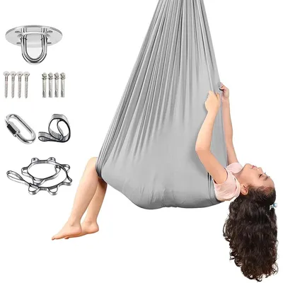 Produktbild von Aerial Yoga Hängematte, Yoga Swing Set mit Deckenhalterung, Yoga Hammock Edelstahl-Karabiner und Befestigungsset, Grau