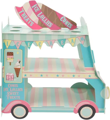 Produktbild von Kreativer, einfach aufzubauender, dreistöckiger Papier-Cupcake-Ständer in Eiswagenform für Geburtstags- und Partydekorationen