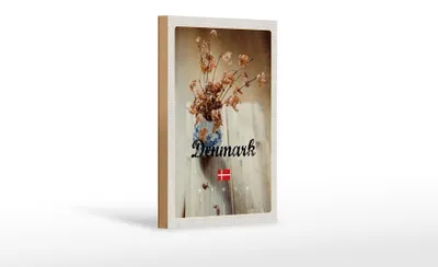 Produktbild von Holzschild Reise 12x18 cm Dänemark verwelkte Blumen in Vase