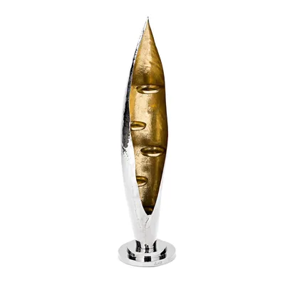 Produktbild von Fink CAVA, Windlicht, 5-flammig, Aluminium, vernickelt, Foliengold, silberfarben, L. 18 cm, B. 18 cm, H. 70 cm, D. 18 cm 159054