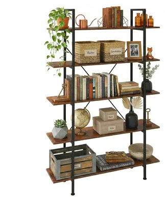 Immagine prodotto di Libreria Relaxdays a 5 ripiani, design industriale, dimensioni: 177,5 x 105 x 33,5 cm, MDF e metallo, scaffale divisorio, marrone