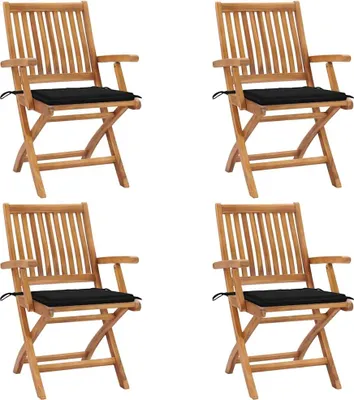 Produktbild von Klappbare Gartenstühle mit Kissen 4 Stk. Massivholz Teak
