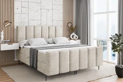 Produktbild von ALTDECOR Boxspringbett mit Schwarz Füßen, Matratze und Lattenrost, Topper, Fußteil, Polsterbett mit Bettkasten, Bett mit Stauraum H4-Matratze, Doppelbett - BOXI1-FC-Z - 180x200 - Beige Monolith