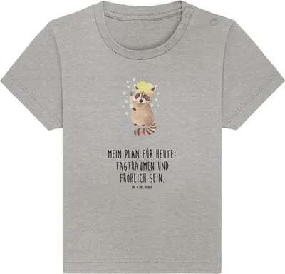 Produktbild von Mr. & Mrs. Panda Babyshirt Waschbär 0. - 6. Monat - Heather Grey - Geschenk, Plan,  T-Shirt, Seifenblasen, Lustige Sprüche, Baby Shirt, Kinder, Jerseyshirt, Organic