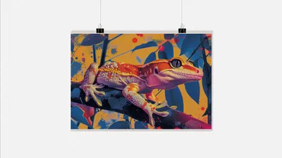Produktbild von Gecko Poster - Tier Poster - Natur Poster - Pop Art Poster - 91x61cm - Perfekt zum Einrahmen