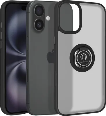 Image de Avizar, étui pour téléphone portable Apple iPhone 16 anneau métallique, support vidéo, noir
