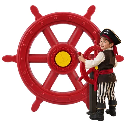 Productafbeelding van Relaxdays Stuurwiel, bewegelijk accessoire voor speeltoestellen, diameter 54 cm, met draaigeluuid, weerbestendig kinderstuur, kunststof, rood