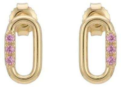 Produktbild von Suzan Gold® 925 Sterling Silber Ohrstecker Damen Oval Link Ohrringe mit pink Zirkonia elegant minimalistisch vergoldet Geschenk Oval Link Stud Earrings Pink