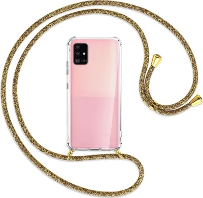 Produktbild von Handykette Backcover-Schutzhülle mit Band (Metall goldfarben) für Samsung Galaxy A51 5G (A516) - braun+beige