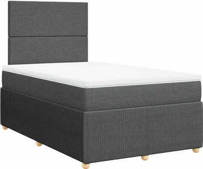 Imagen del producto de Cama con somier y colchón, color gris oscuro, 120x200 cm, tapizada en tela