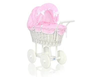 Produktbild von Wickelwagen für Puppen mit rosa Bettwäsche - weiß