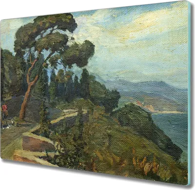 Produktbild von Coloray Schneidebrett Herdabdeckplatte 60x52 cm Kochplattenabdeckung Küchenbrett Hackbrett - Malerei Bäume Natur