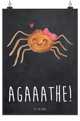 Produktbild von Mr. & Mrs. Panda Bild Spinne Agathe Freude DIN A3 - Kreidetafel - Geschenk, Viral, wanddeko, Plakat, Posterdruck, Trend, Kunstdruck, Viraler Hit, Wandbild, Beliebte