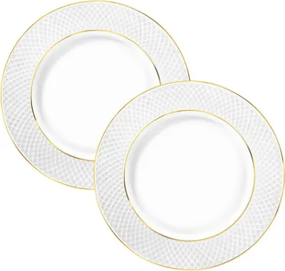 Zdjęcie produktu dla Zestaw 2 talerzy obiadowych Wilmax, 28 cm, białe z złotym brzegiem, porcelana, WL-880102106/A2