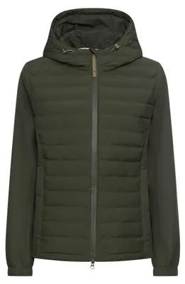 Immagine prodotto di Giacca bomber da donna camel active, colore verde bosco, con cappuccio regolabile, taglia 38