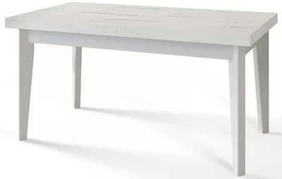 Produktbild von Alpi Moebel, Rechteckiger Esstisch Skandi, Wohnzimmertisch Ausziehbar 160-210x90x78 cm, Marmur mit Holzbeinen in Weiß
