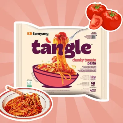 Produktbild von 1x Samyang Ramen Tangle – Wähle deinen Geschmack: Garlic Oil Pasta | Chunky Tomato  | Mushroom: Chunky Tomato Geschmack: + Heartforcards Versandschutz
