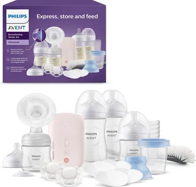 Zdjęcie produktu dla Philips AVENT Zestaw wyprawkowy SCD340/31 Laktator NaturalMotion & Butelki Responsywne Natural, Elektroniczny, Różowy, Biały