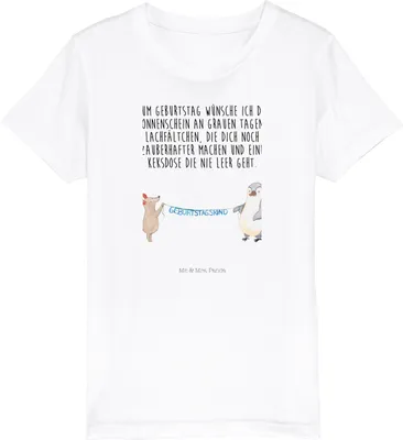 Produktbild von Mr. & Mrs. Panda Kleinkinder T-Shirt Maus Pinguin Geburtstag 7-8 Jahre (122/128) - Weiß - Geschenk, Kinder Baumwollshirt, Kindershirt, Jungen, Kleinkind, Teenager