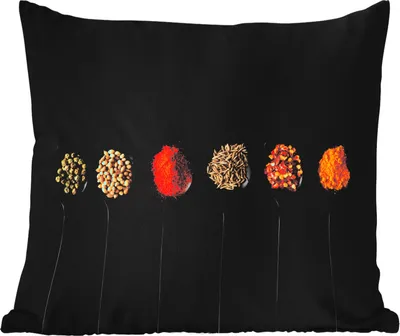 Produktbild von MuchoWow® Outdoor Kissen - Löffel - Gewürze - Schwarz - Gewürze - Rustikal - 40x40 cm - Wetterfest - Lounge Kissen - Kopfkissen - Interieur - Polster mit Bild