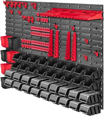Image de Panneau perforé Pegboard - 116 x 78 cm - 83 pièces - Rangement d'outils - Fixation murale